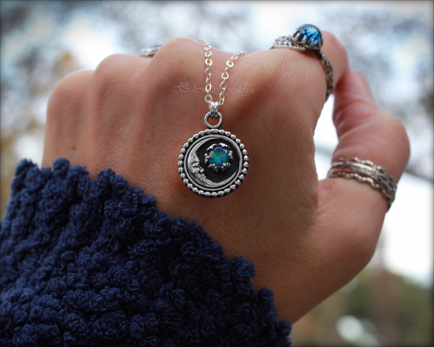 Sterling Moon & Gemstone Necklace - LE Jewelry Designs
