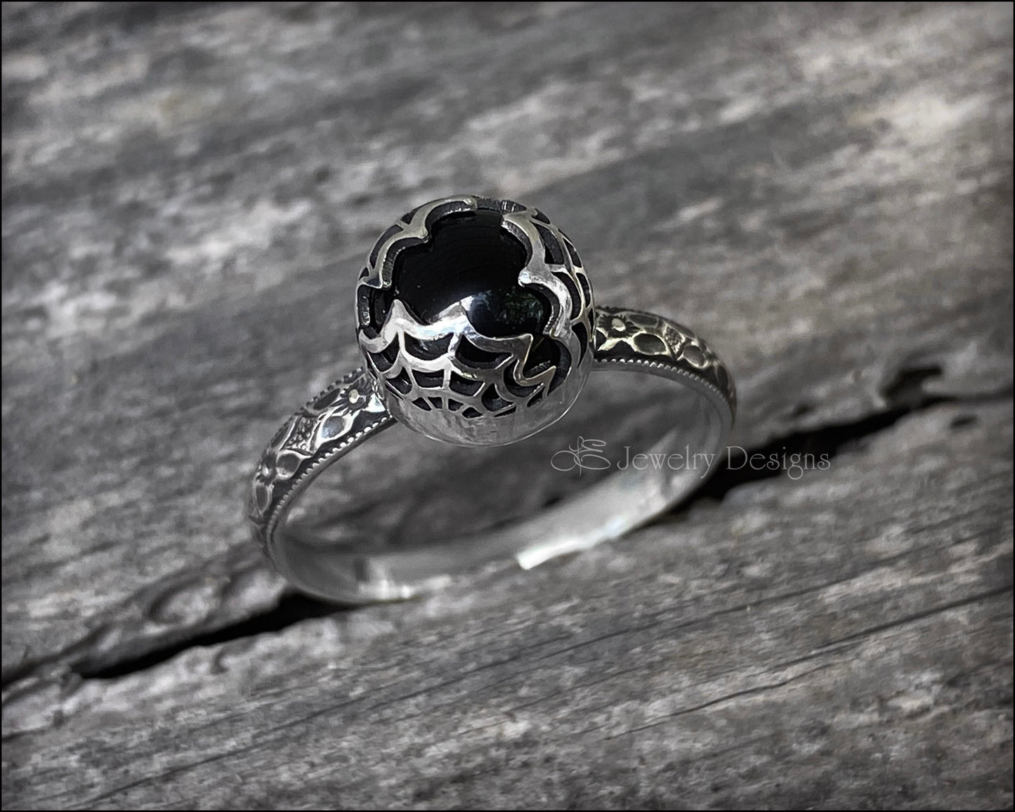 Sterling Spider Web Onyx Ring - LE Jewelry Designs