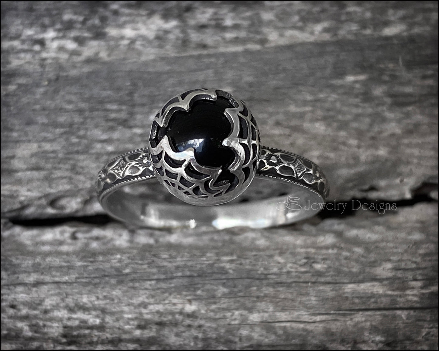 Sterling Spider Web Onyx Ring - LE Jewelry Designs