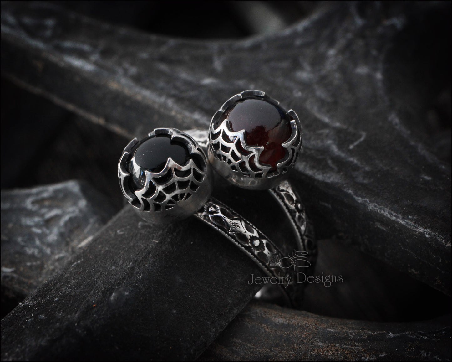 Sterling Spider Web Gemstone Ring - LE Jewelry Designs