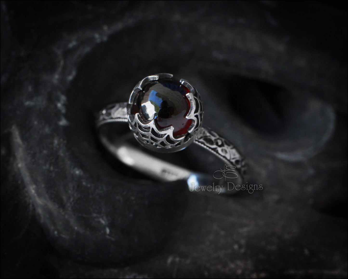Sterling Spider Web Gemstone Ring - LE Jewelry Designs