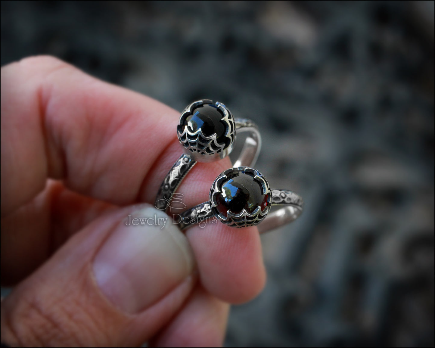 Sterling Spider Web Gemstone Ring - LE Jewelry Designs