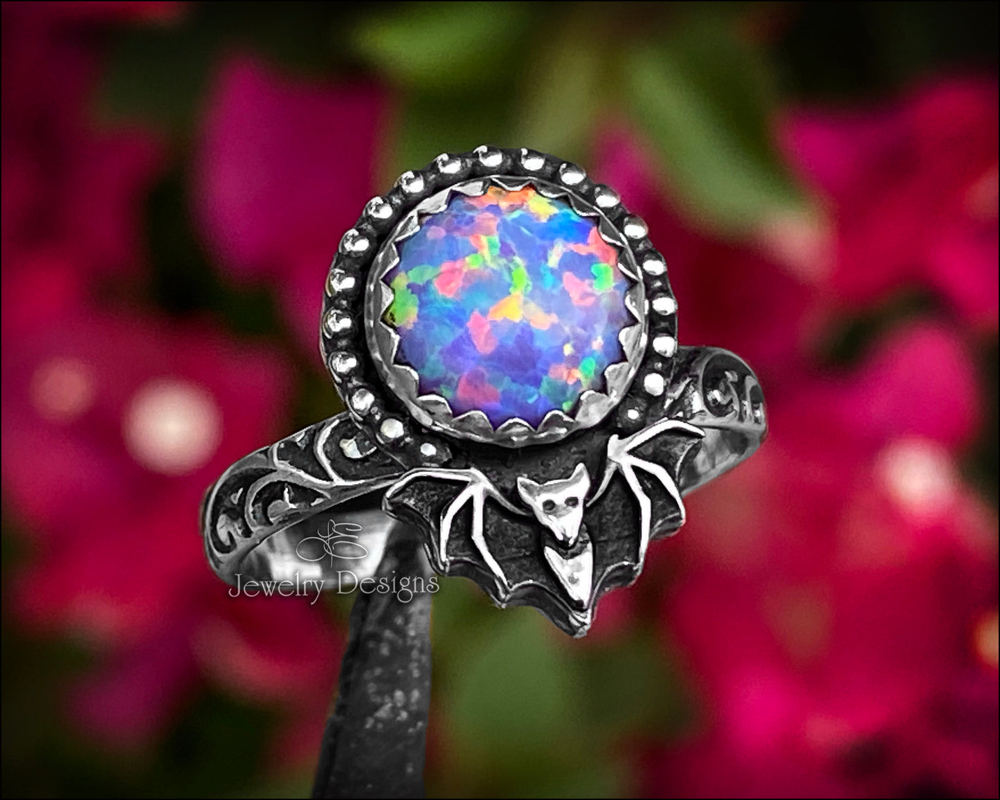 Sterling Silver Opal Bat Ring - LE Jewelry Designs