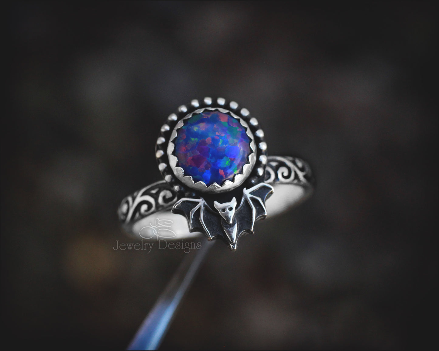 Sterling Silver Opal Bat Ring - LE Jewelry Designs