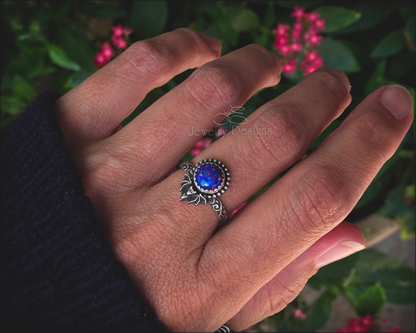 Sterling Silver Opal Bat Ring - LE Jewelry Designs