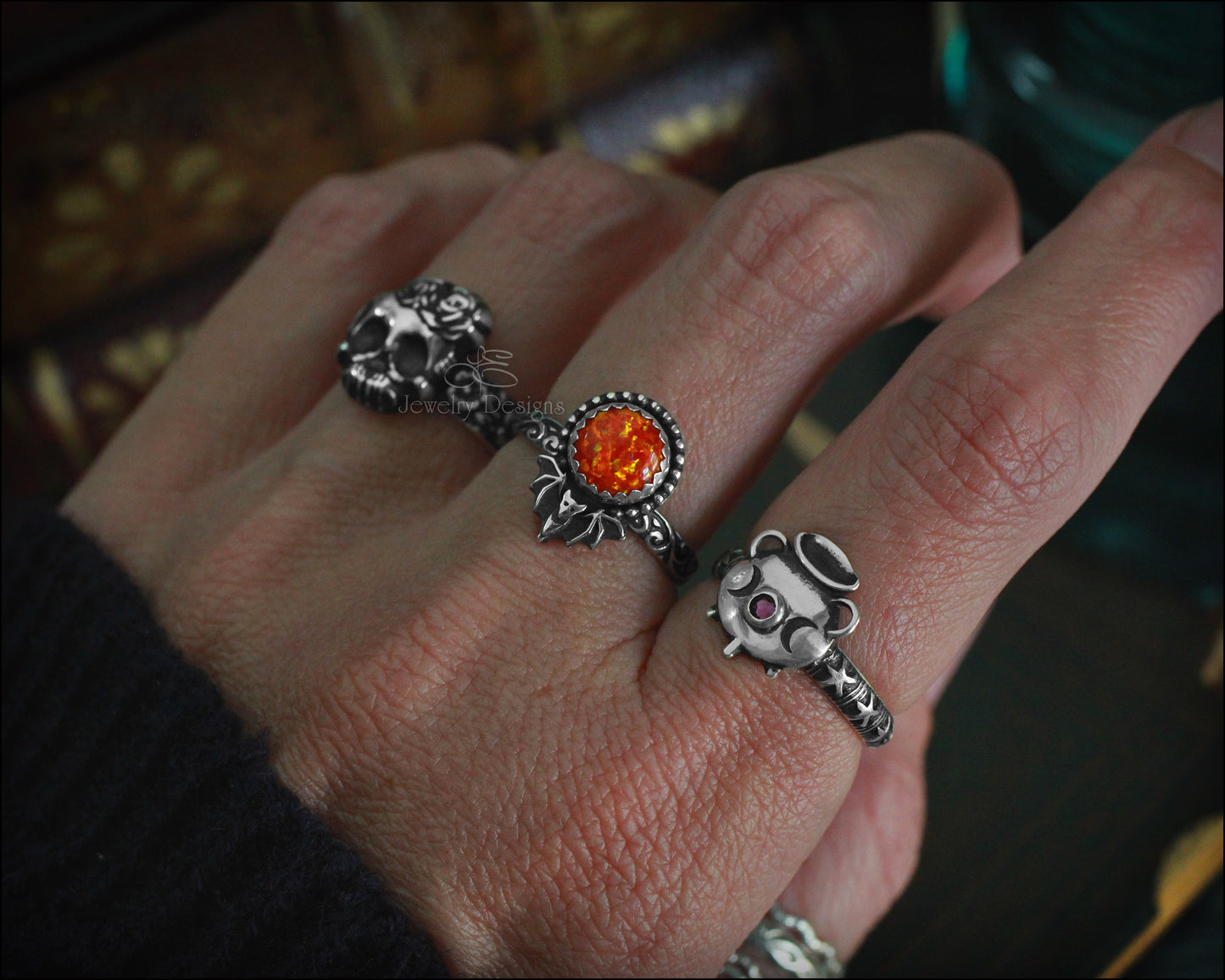 Sterling Silver Opal Bat Ring - LE Jewelry Designs