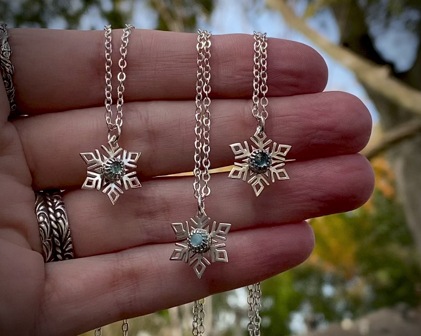 Sterling Snowflake Gemstone Necklace