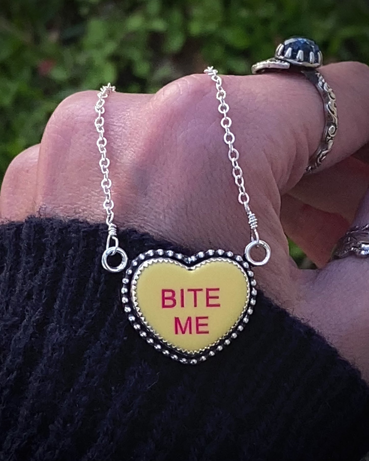 Inappropriate Sterling Candy Heart Necklace