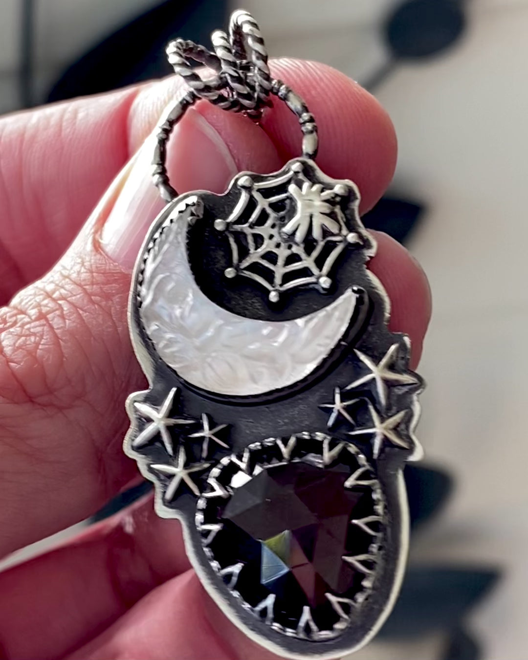Gothic Night Moon & Garnet Necklace