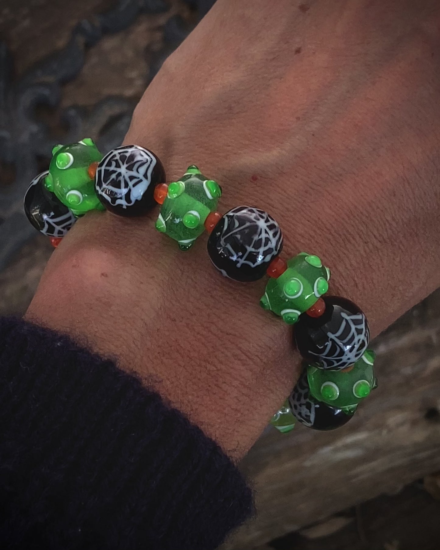 Sterling Lampwork Glass Spiderweb Bracelet