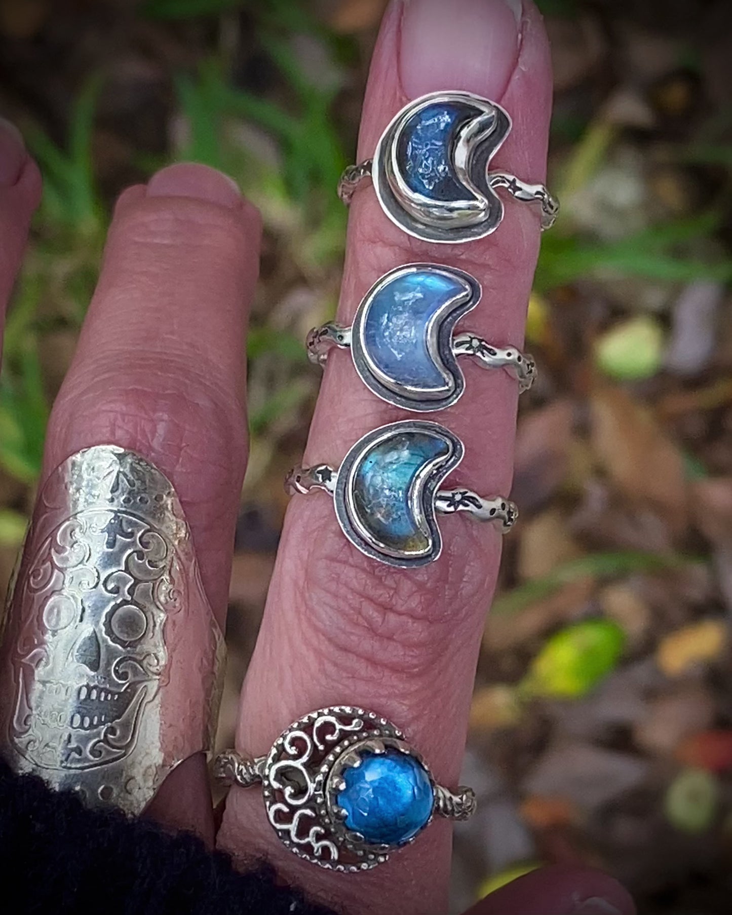 Small Gemstone Moon Ring