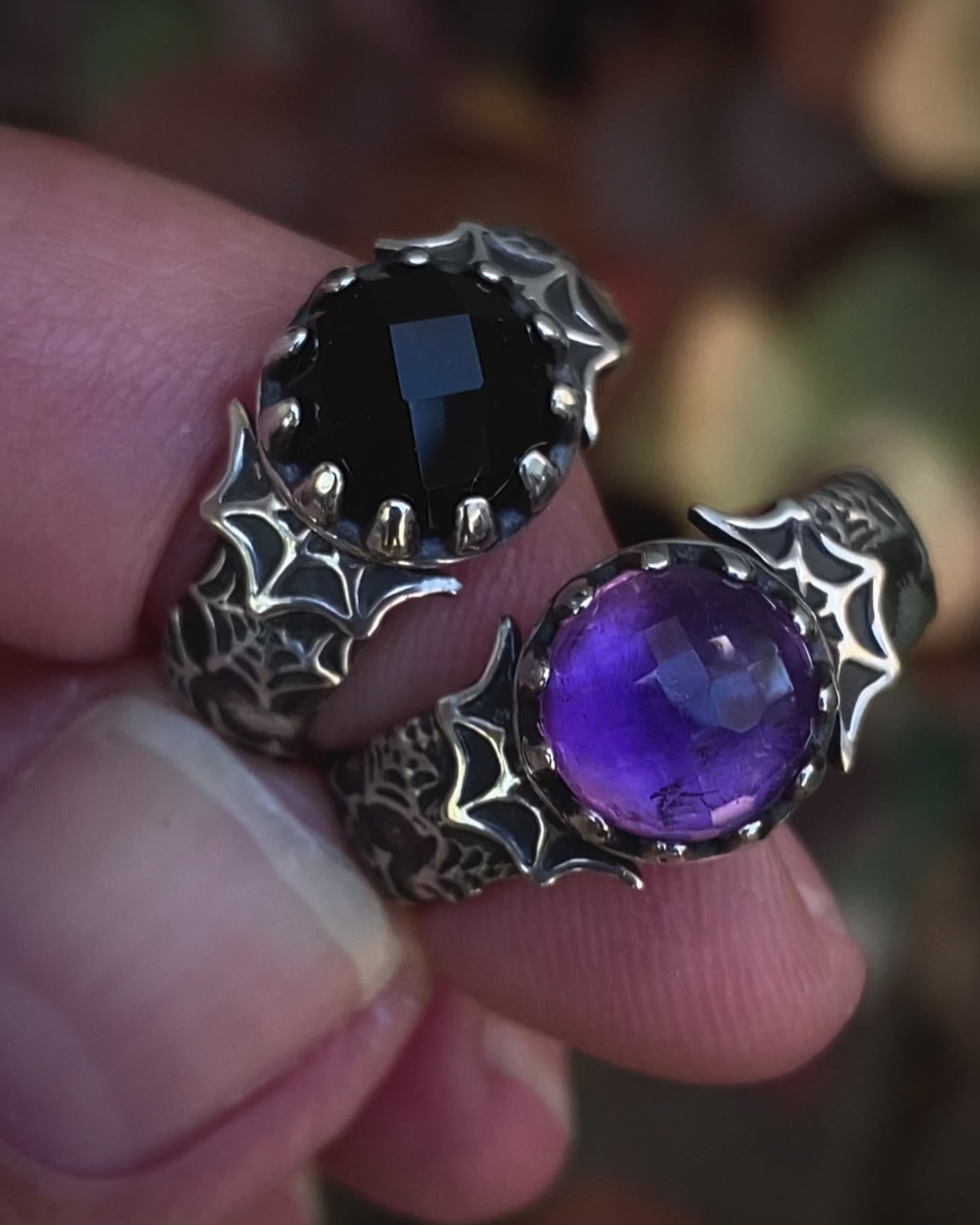 Sterling Spider Web Gemstone Ring