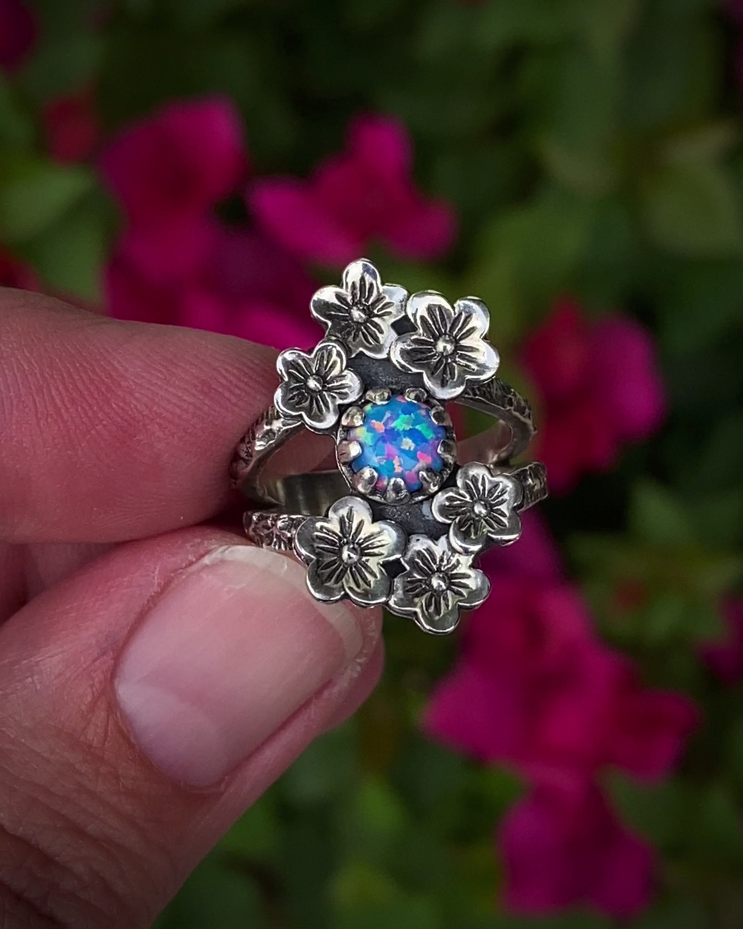 Sterling Cherry Blossom Opal Ring