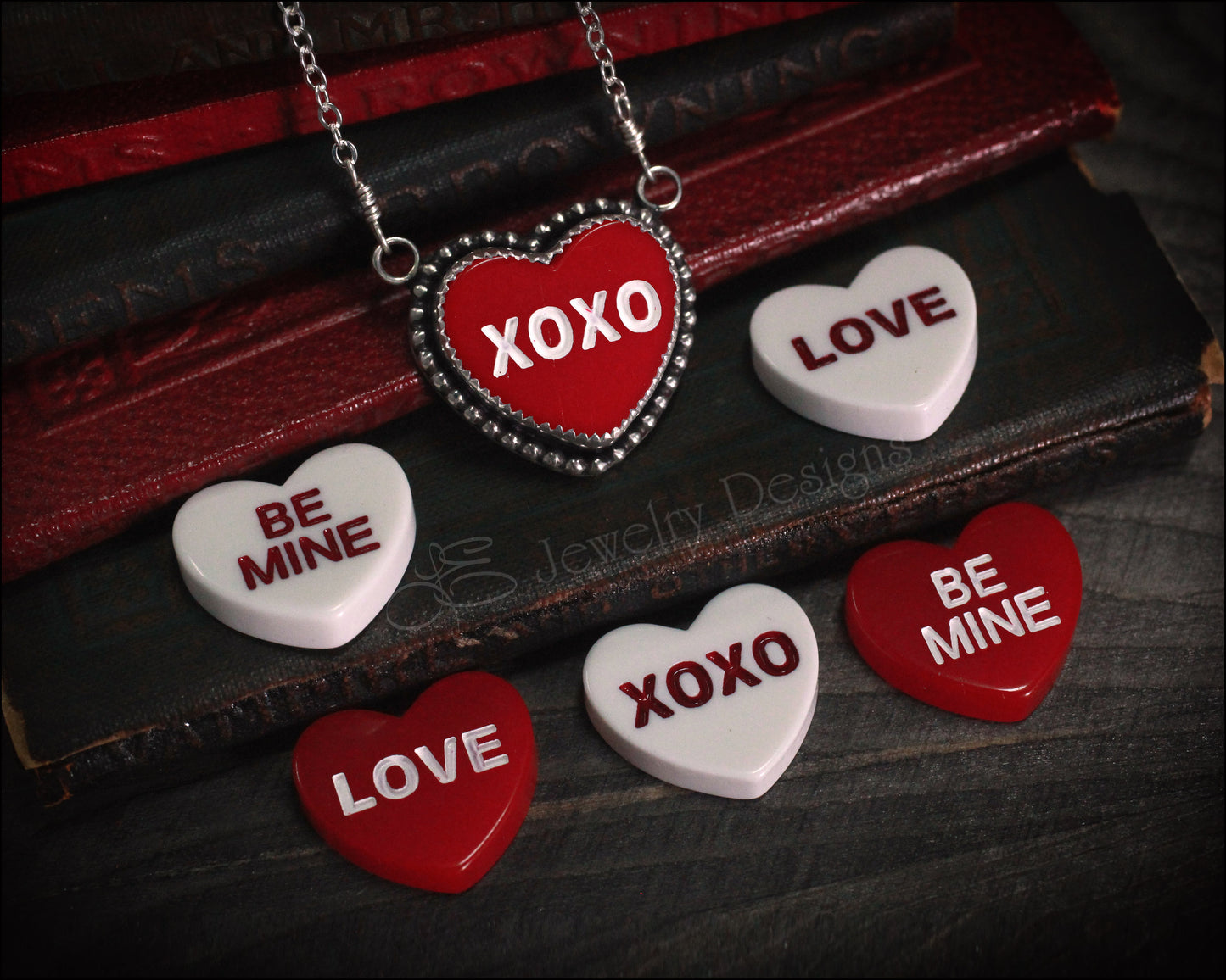 Red & White Conversation Heart Necklace - LE Jewelry Designs