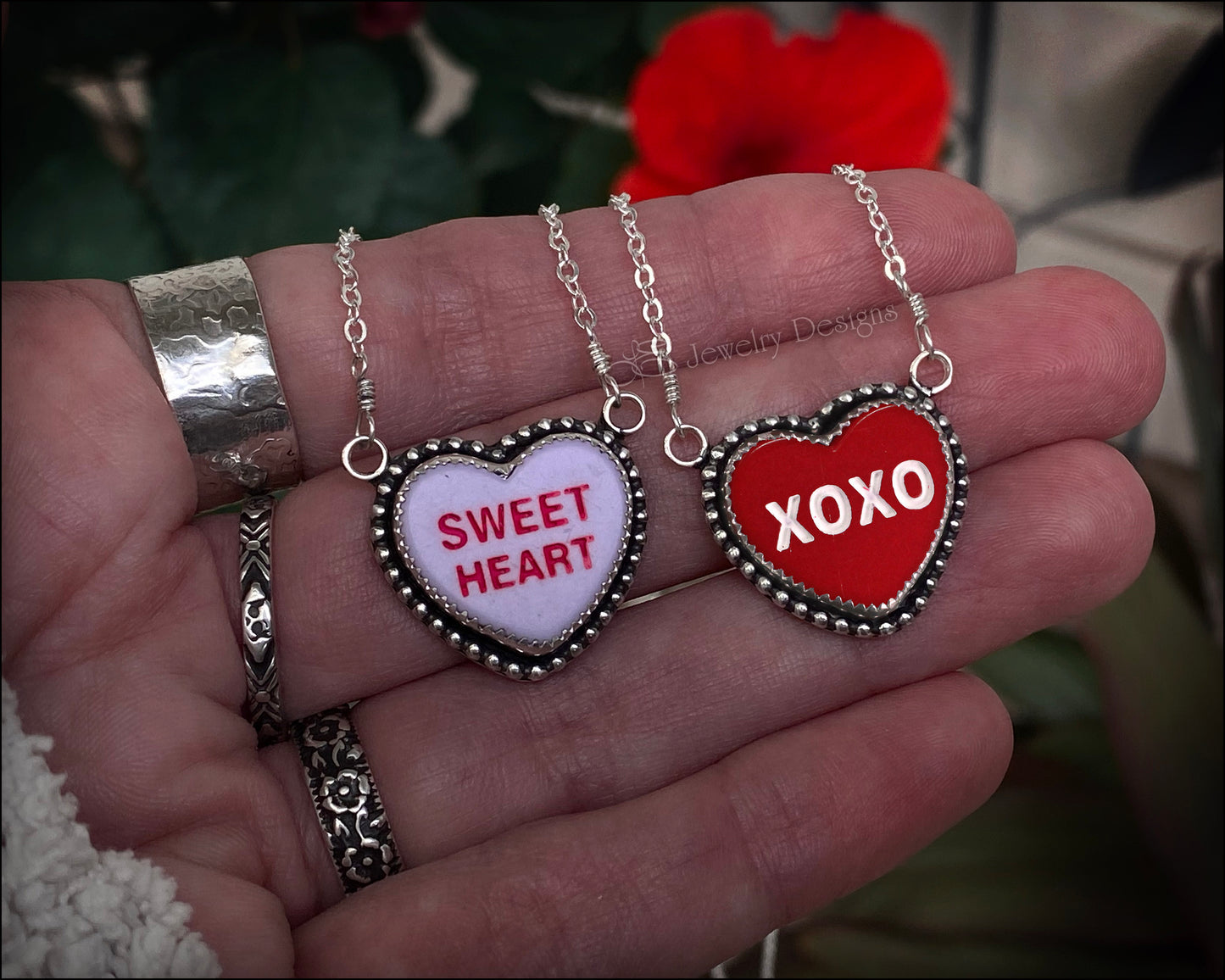 Red & White Conversation Heart Necklace - LE Jewelry Designs