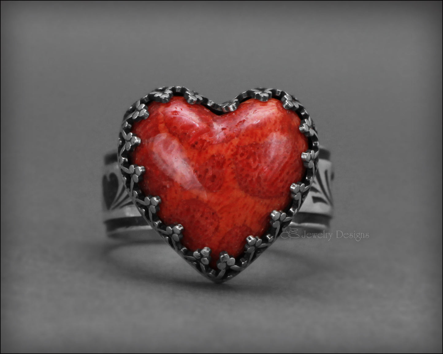 Sterling Red Coral Heart Ring - LE Jewelry Designs