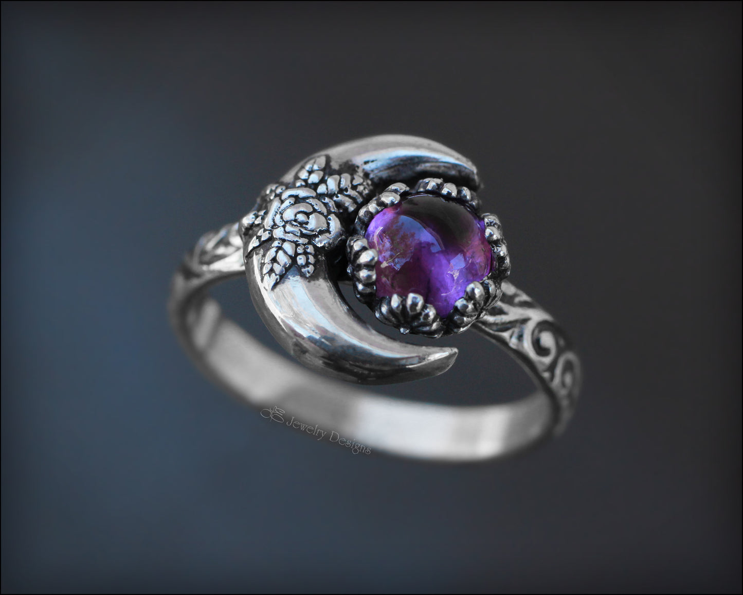 Sterling Rose Moon Gemstone Ring - (choose stone) - LE Jewelry Designs
