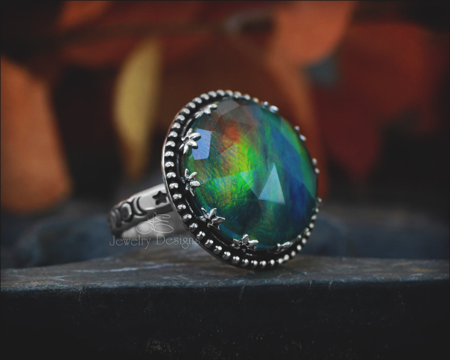Size 9 - Aurora Opal Celestial Statement Ring - LE Jewelry Designs