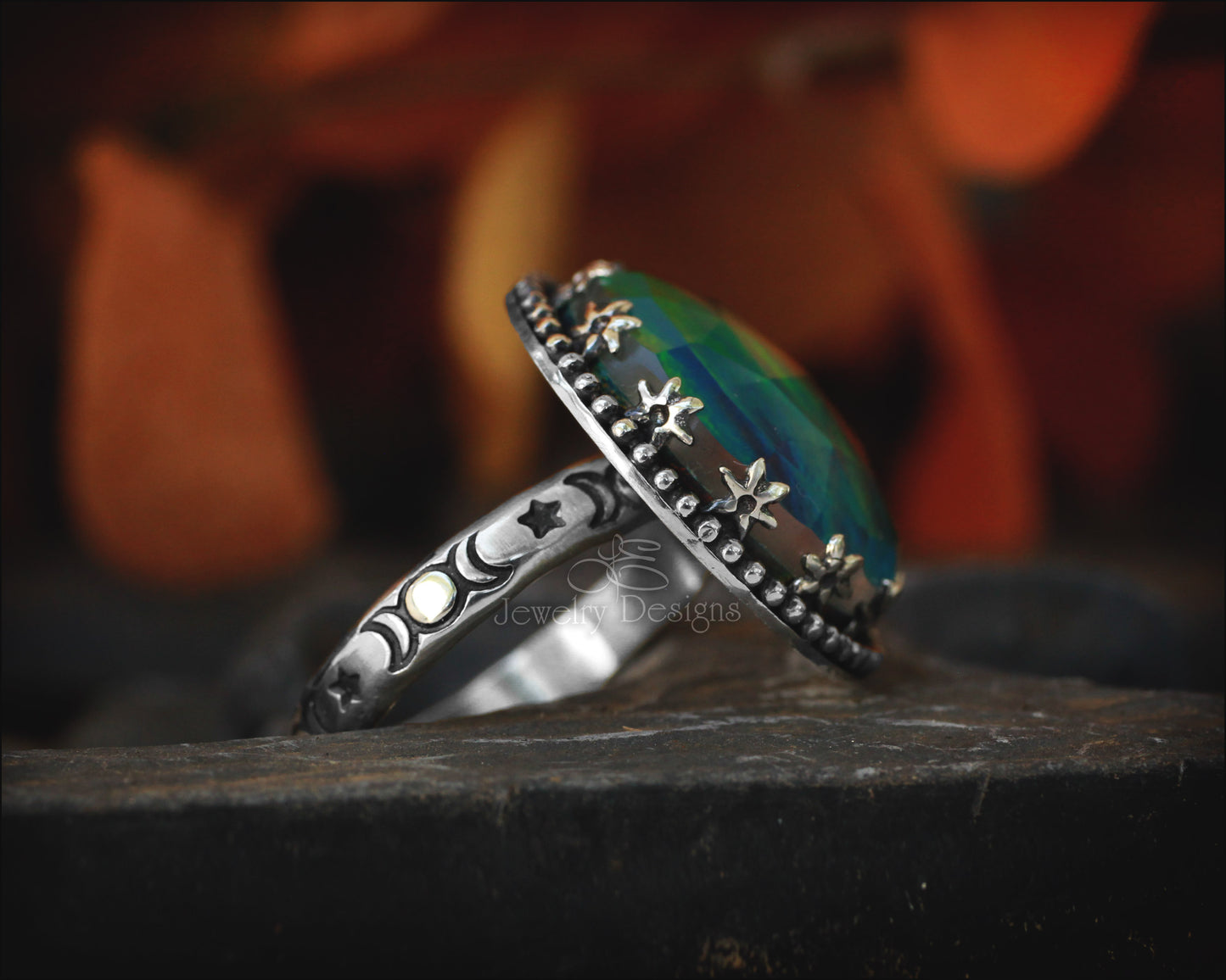 Size 9 - Aurora Opal Celestial Statement Ring - LE Jewelry Designs