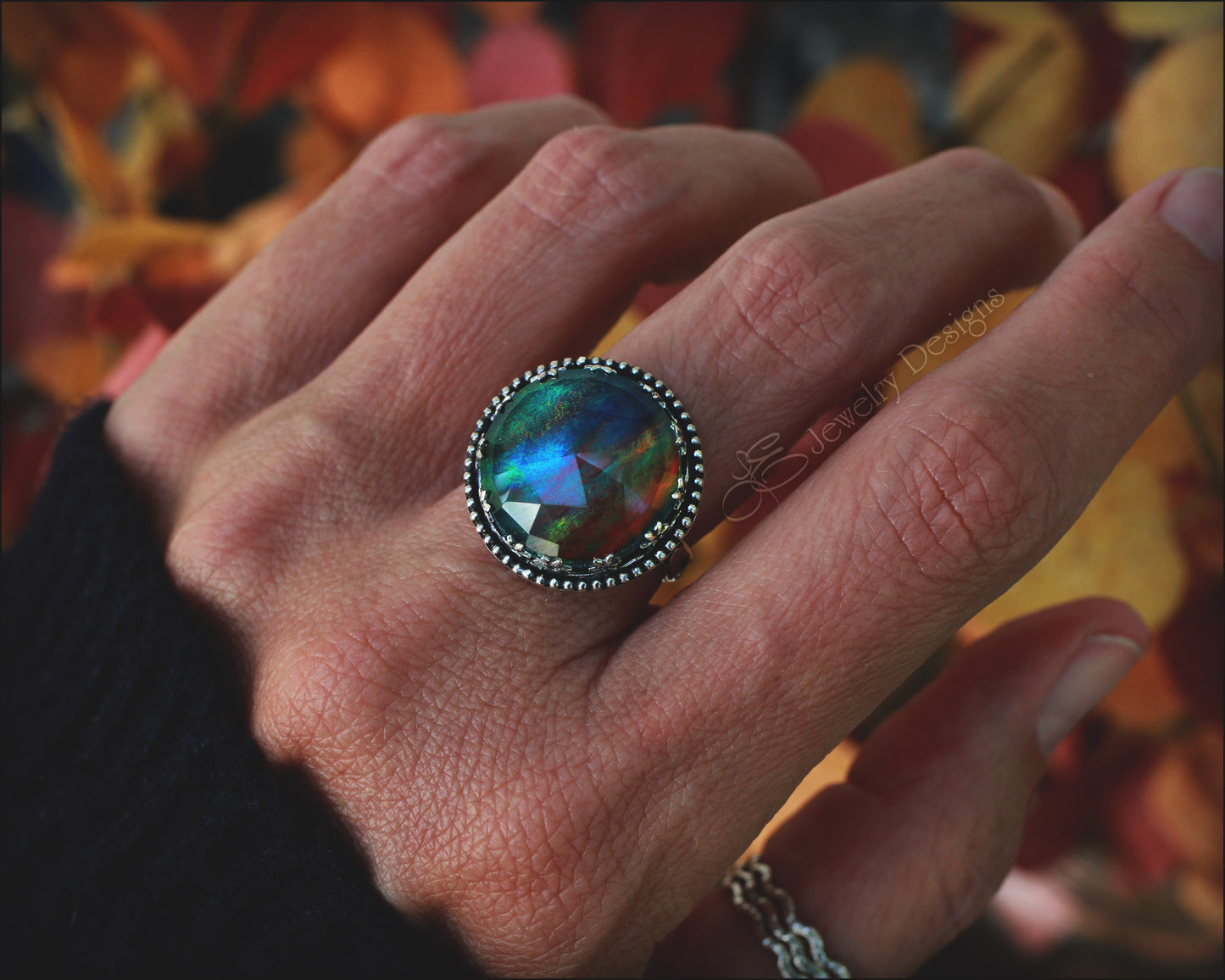 Size 9 - Aurora Opal Celestial Statement Ring - LE Jewelry Designs