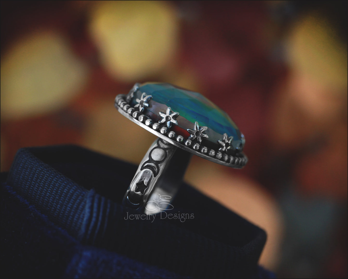 Size 9 - Aurora Opal Celestial Statement Ring - LE Jewelry Designs