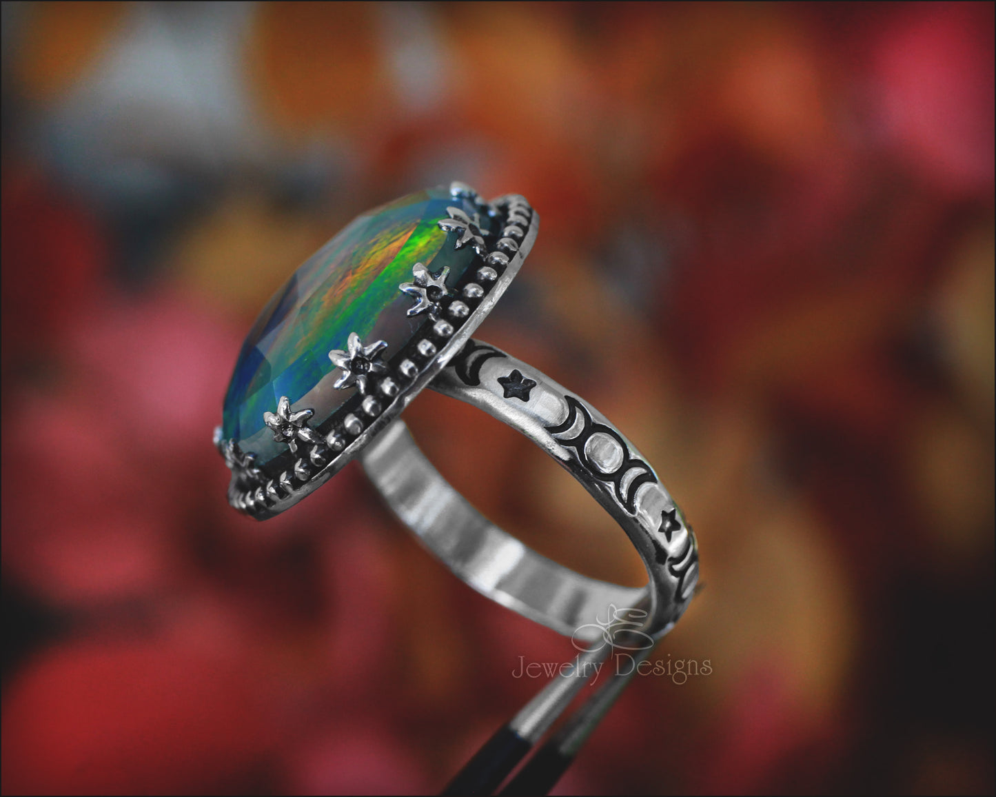 Size 9 - Aurora Opal Celestial Statement Ring - LE Jewelry Designs