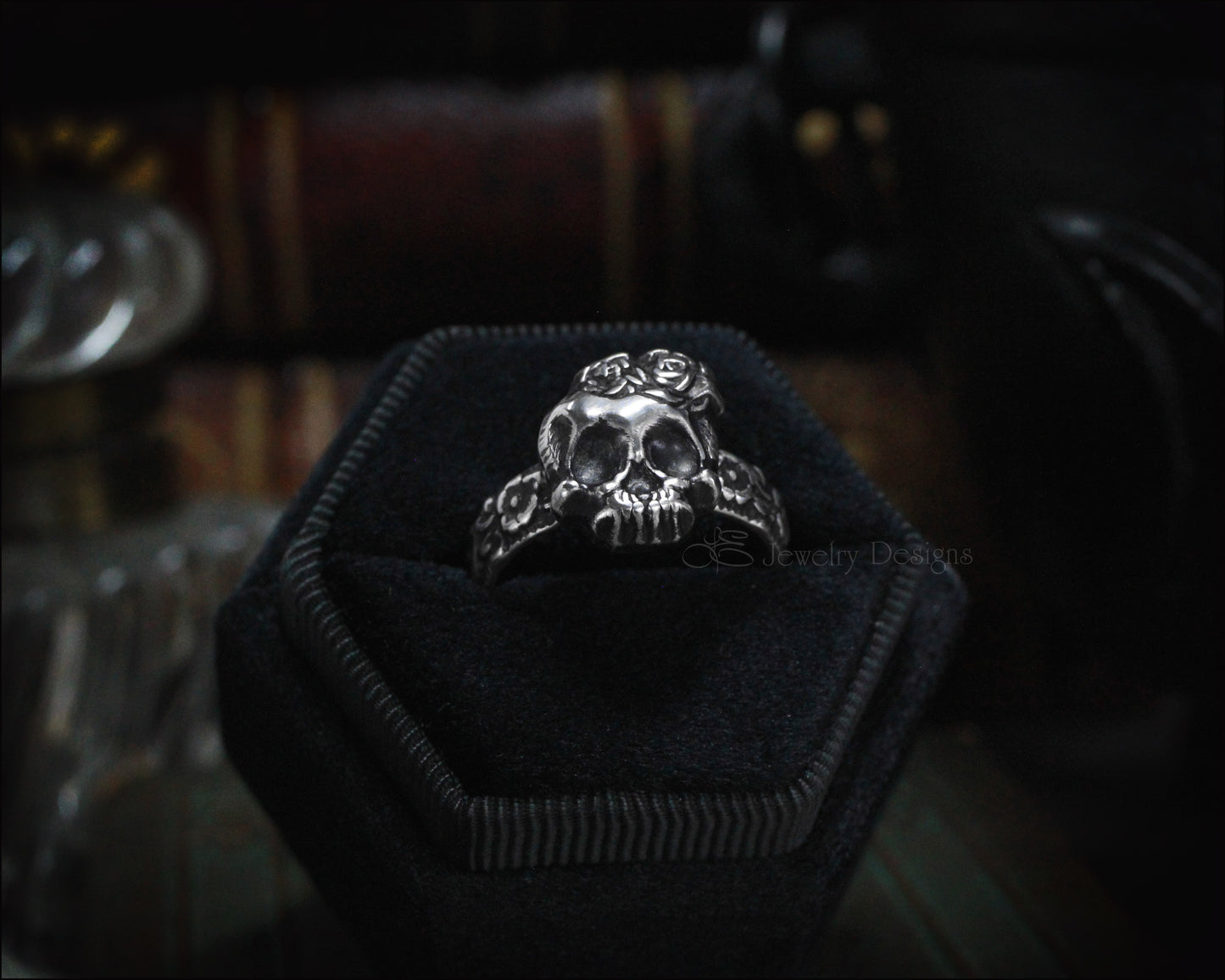 Sterling Skull & Roses Floral Ring - LE Jewelry Designs