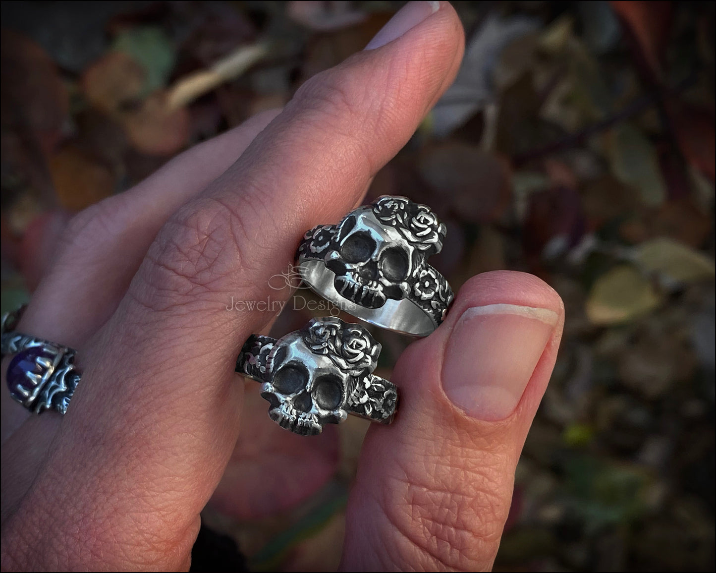 Sterling Skull & Roses Floral Ring - LE Jewelry Designs