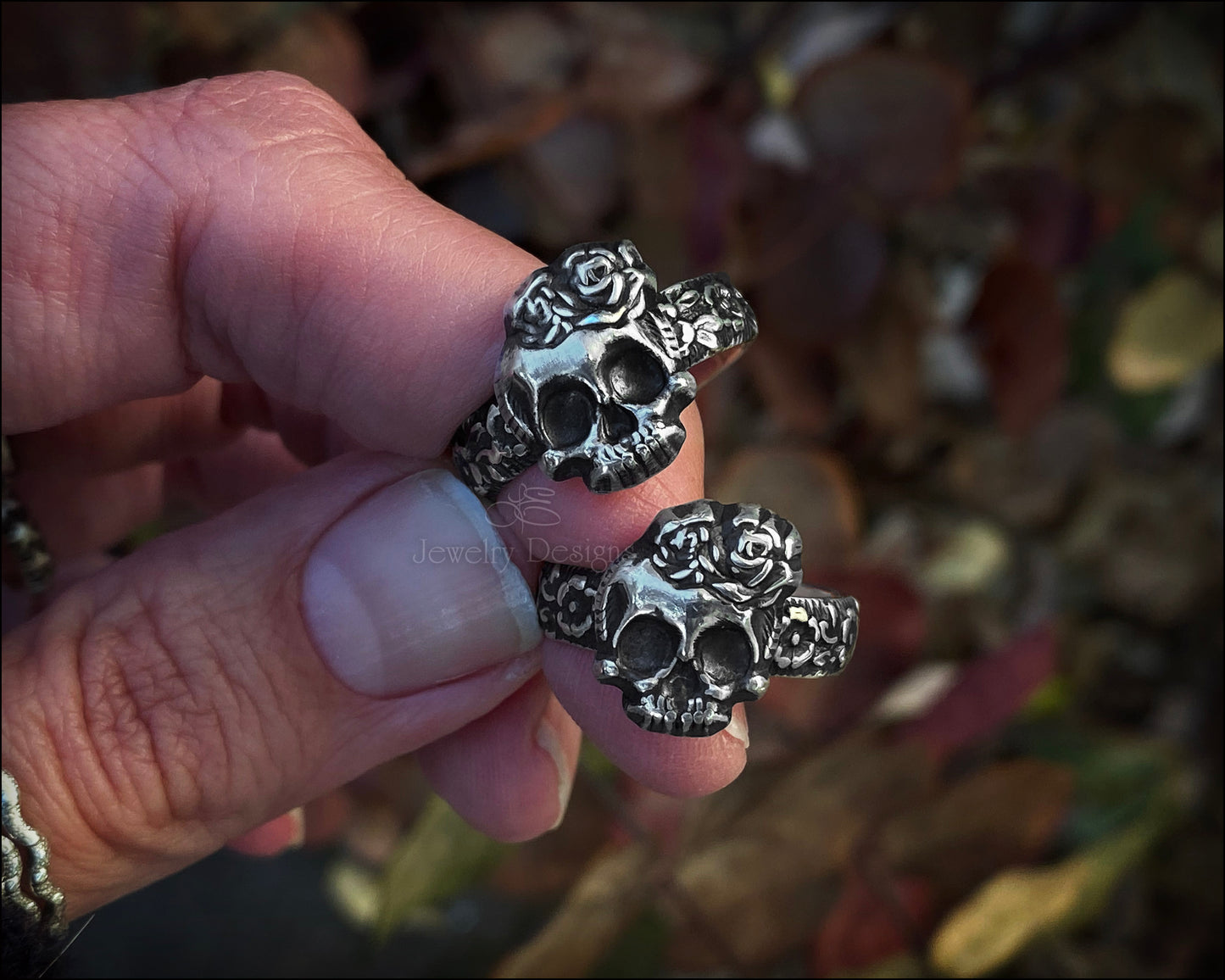 Sterling Skull & Roses Floral Ring - LE Jewelry Designs
