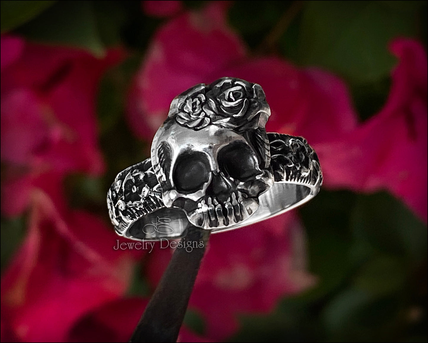 Sterling Skull & Roses Floral Ring - LE Jewelry Designs