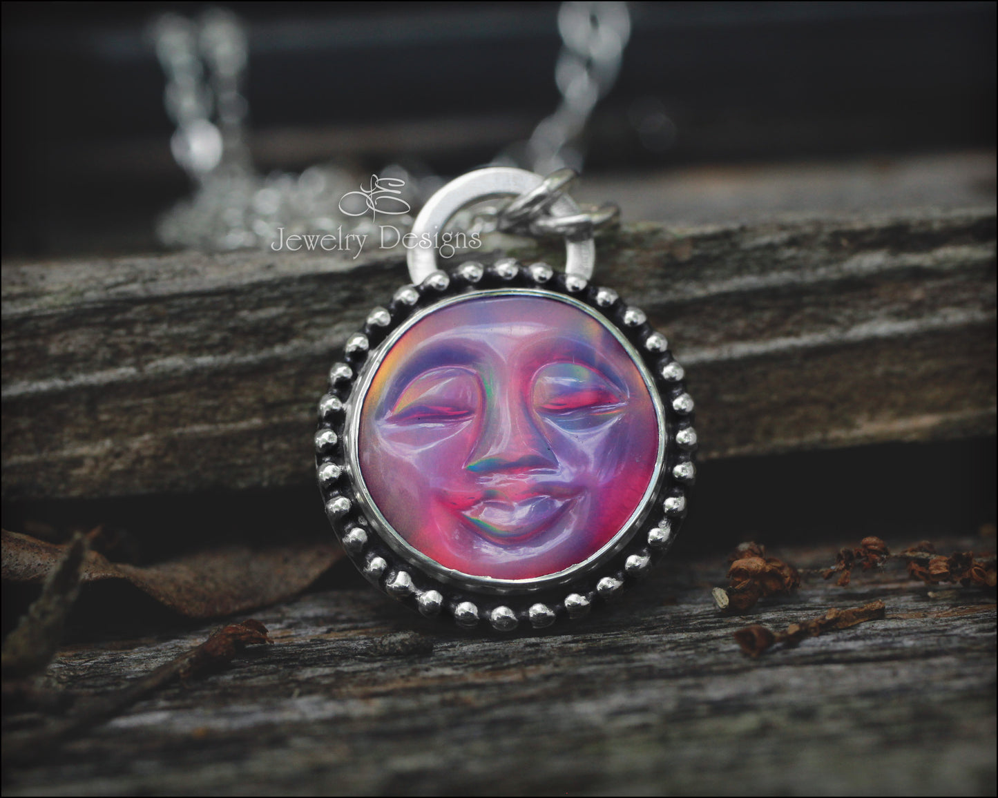 Sleepy Aurora Opal Moon Necklace - LE Jewelry Designs