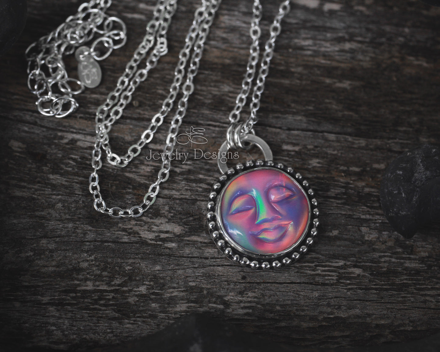 Sleepy Aurora Opal Moon Necklace - LE Jewelry Designs
