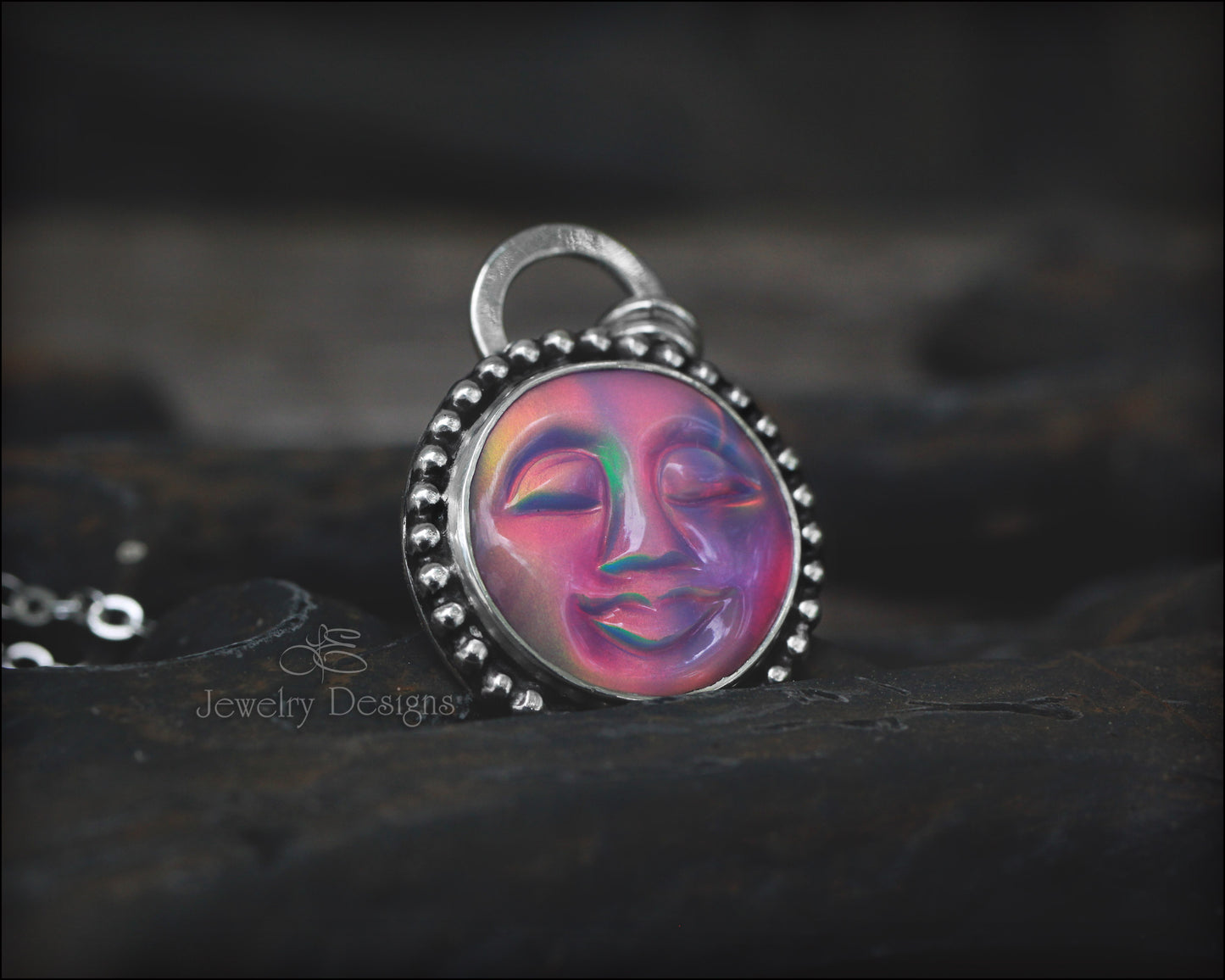 Sleepy Aurora Opal Moon Necklace - LE Jewelry Designs