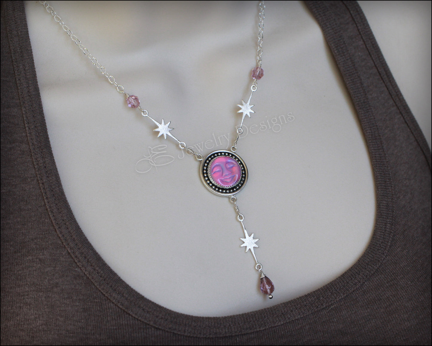 Sterling Sleepy Moon Celestial Lariat - LE Jewelry Designs