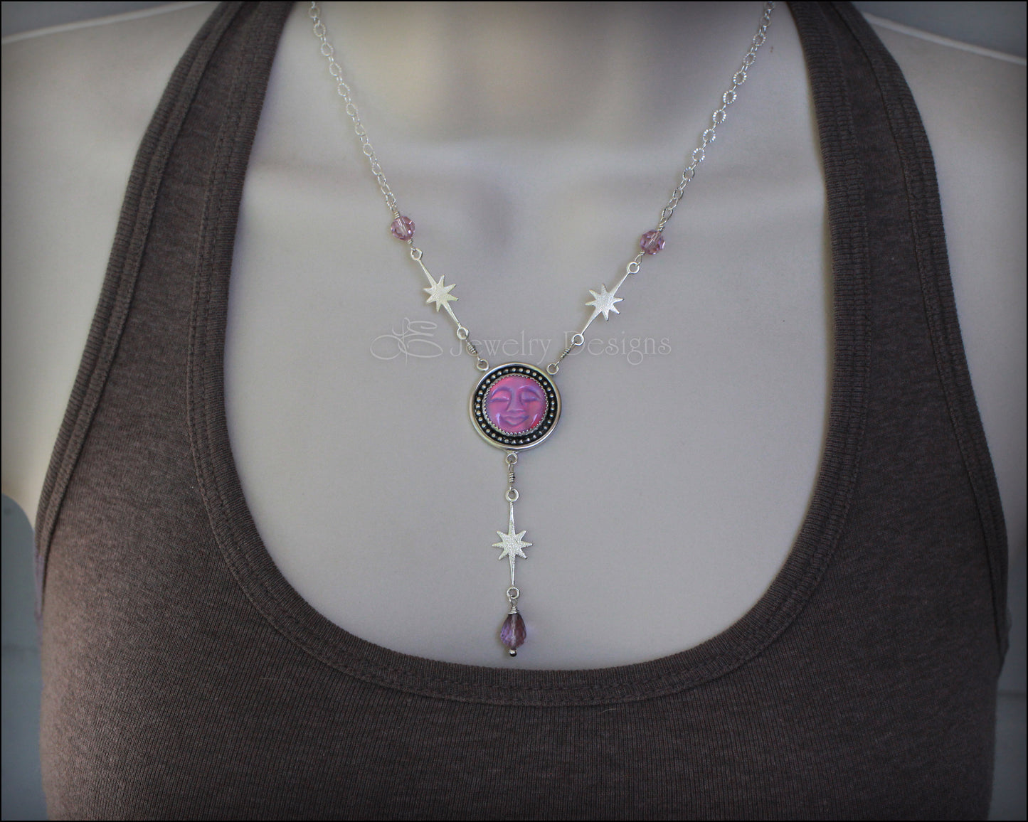 Sterling Sleepy Moon Celestial Lariat - LE Jewelry Designs