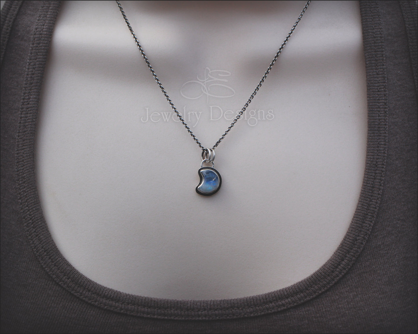 Small Gemstone Moon Necklace - LE Jewelry Designs