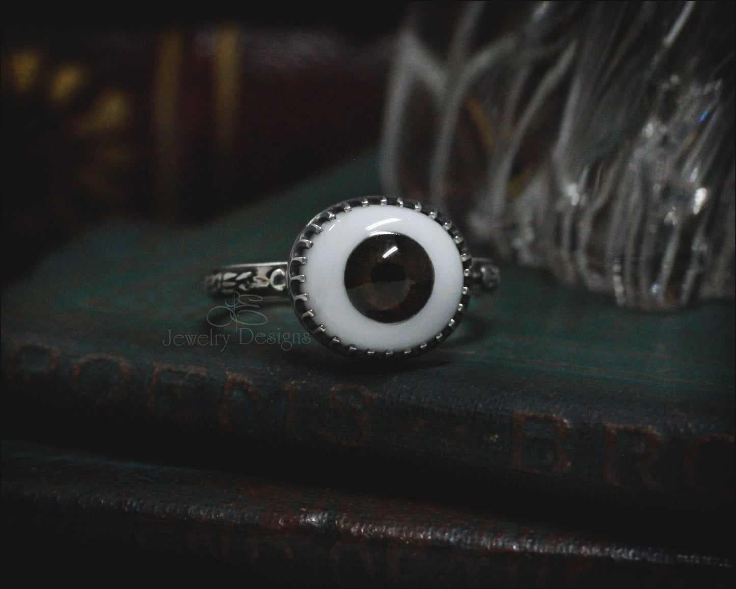 Size 8.5 - Sterling Brown Glass Eye Ring - LE Jewelry Designs