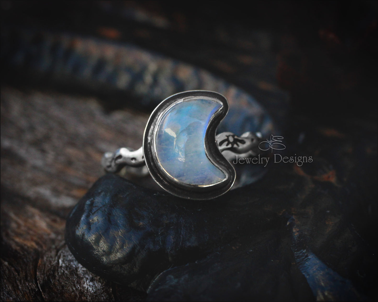 Size 7.5 - Small Rainbow Moonstone Celestial Ring - LE Jewelry Designs