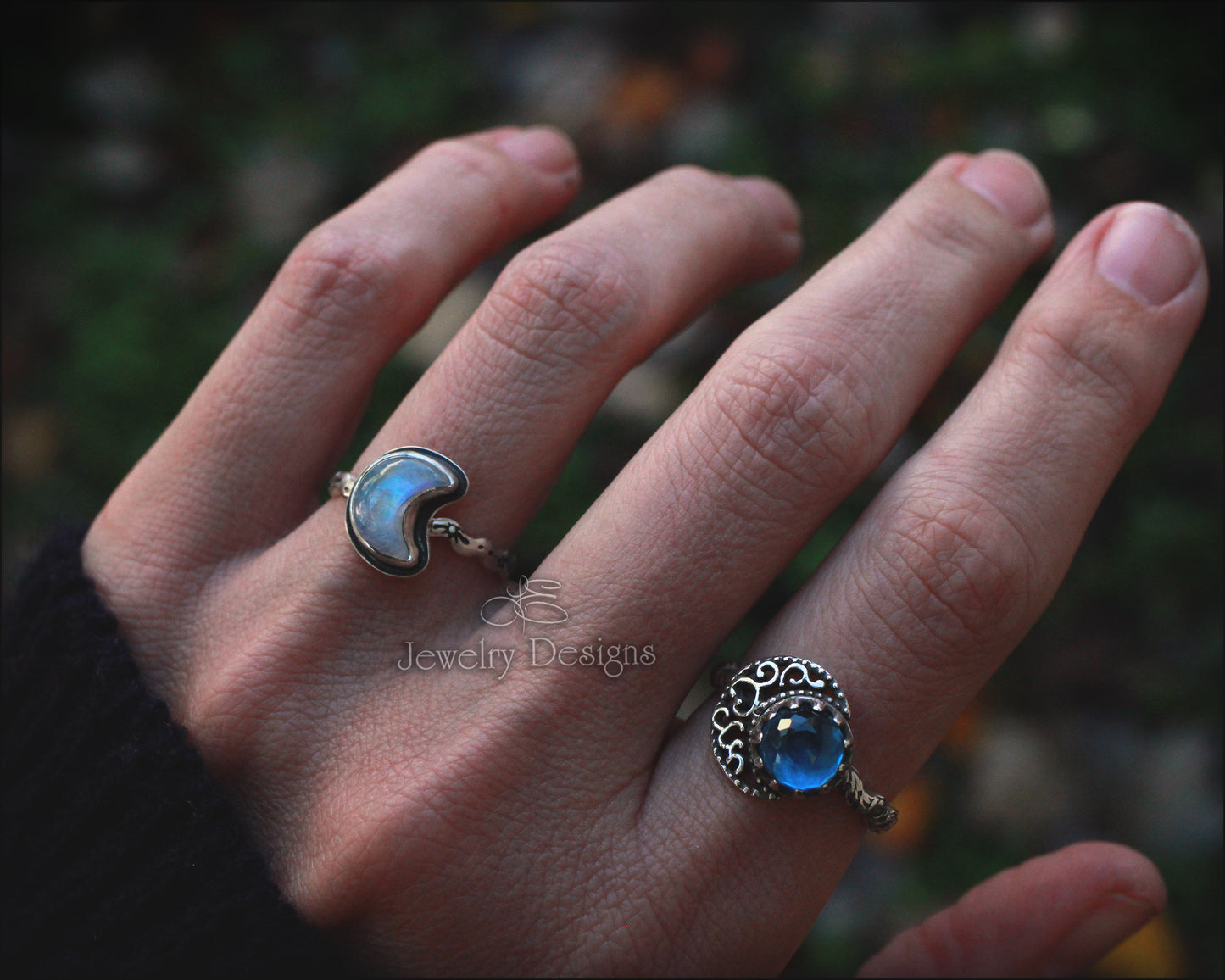 Size 7.5 - Small Rainbow Moonstone Celestial Ring - LE Jewelry Designs