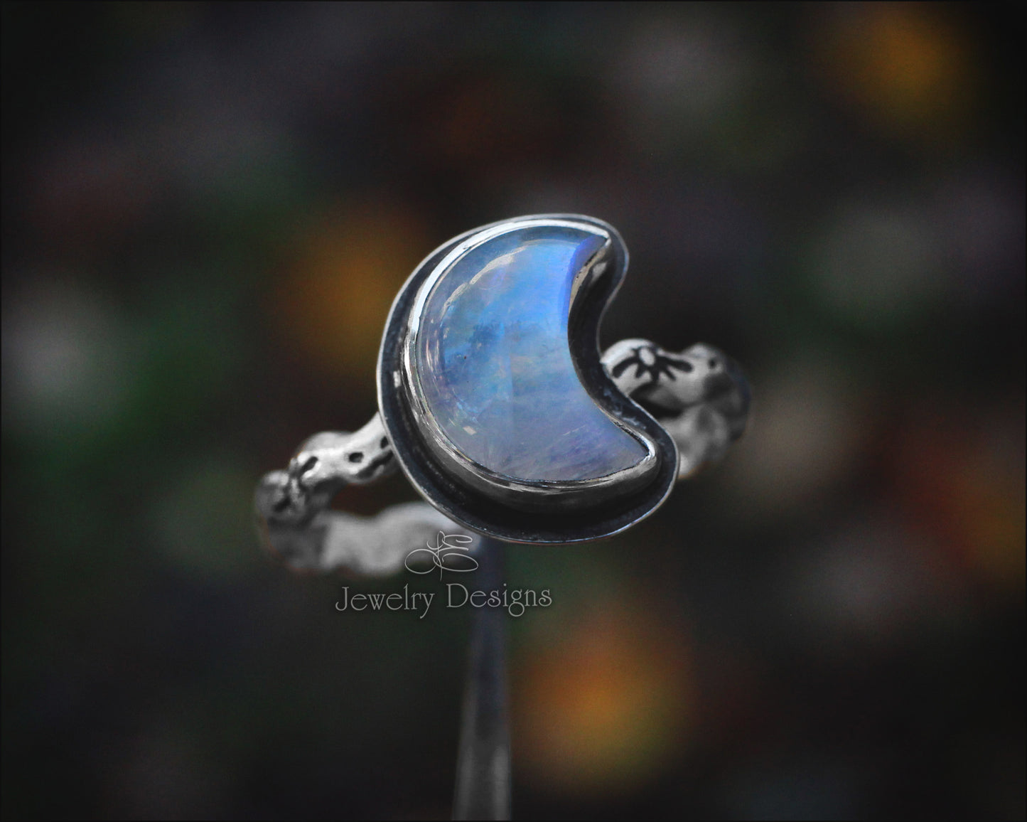 Size 7.5 - Small Rainbow Moonstone Celestial Ring - LE Jewelry Designs