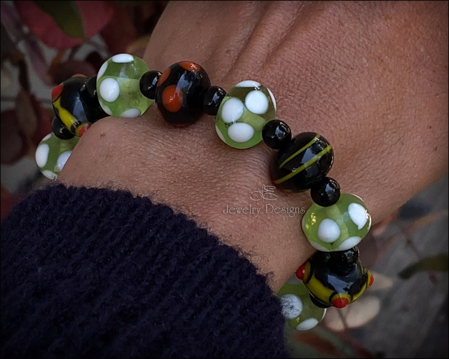 Sterling Lampwork Glass Halloween Bracelet - LE Jewelry Designs