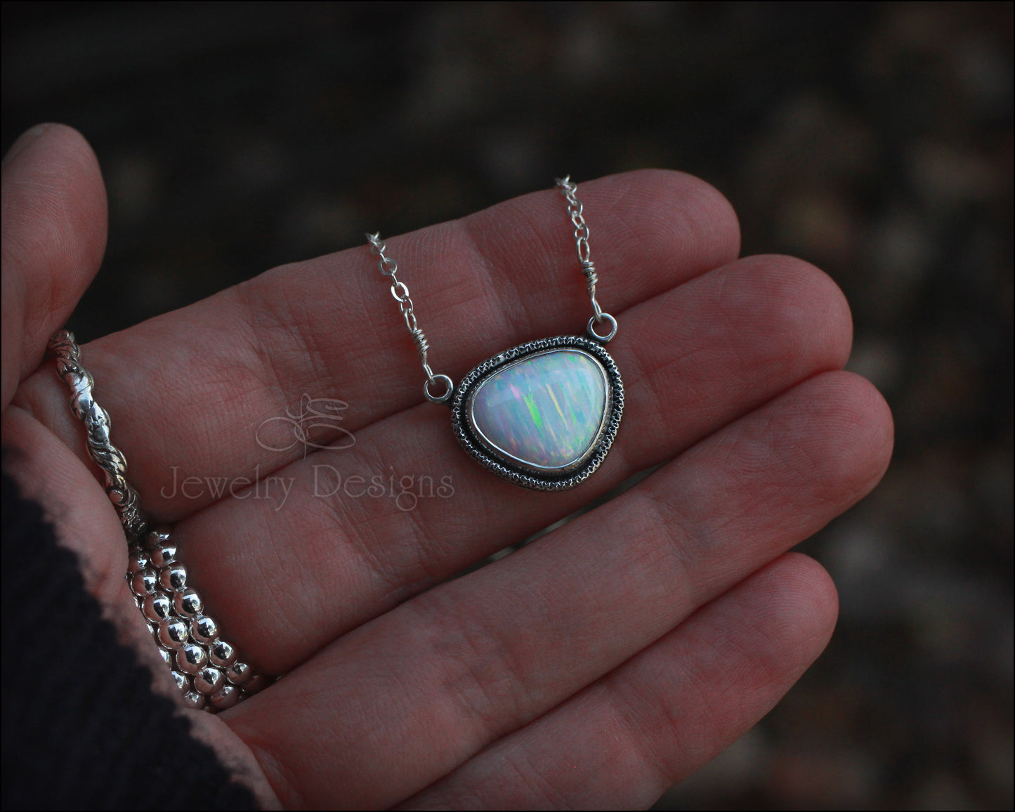 Sterling Opal Triangle Necklace - (choose color) - LE Jewelry Designs