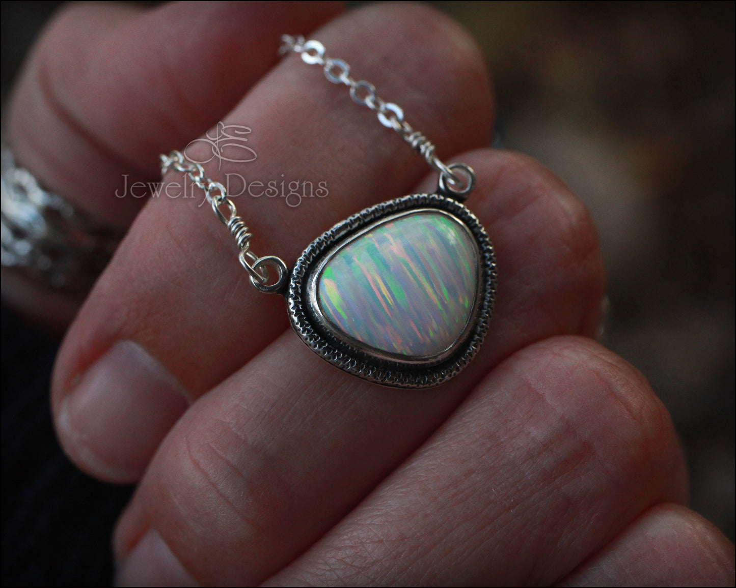 Sterling Opal Triangle Necklace - (choose color) - LE Jewelry Designs