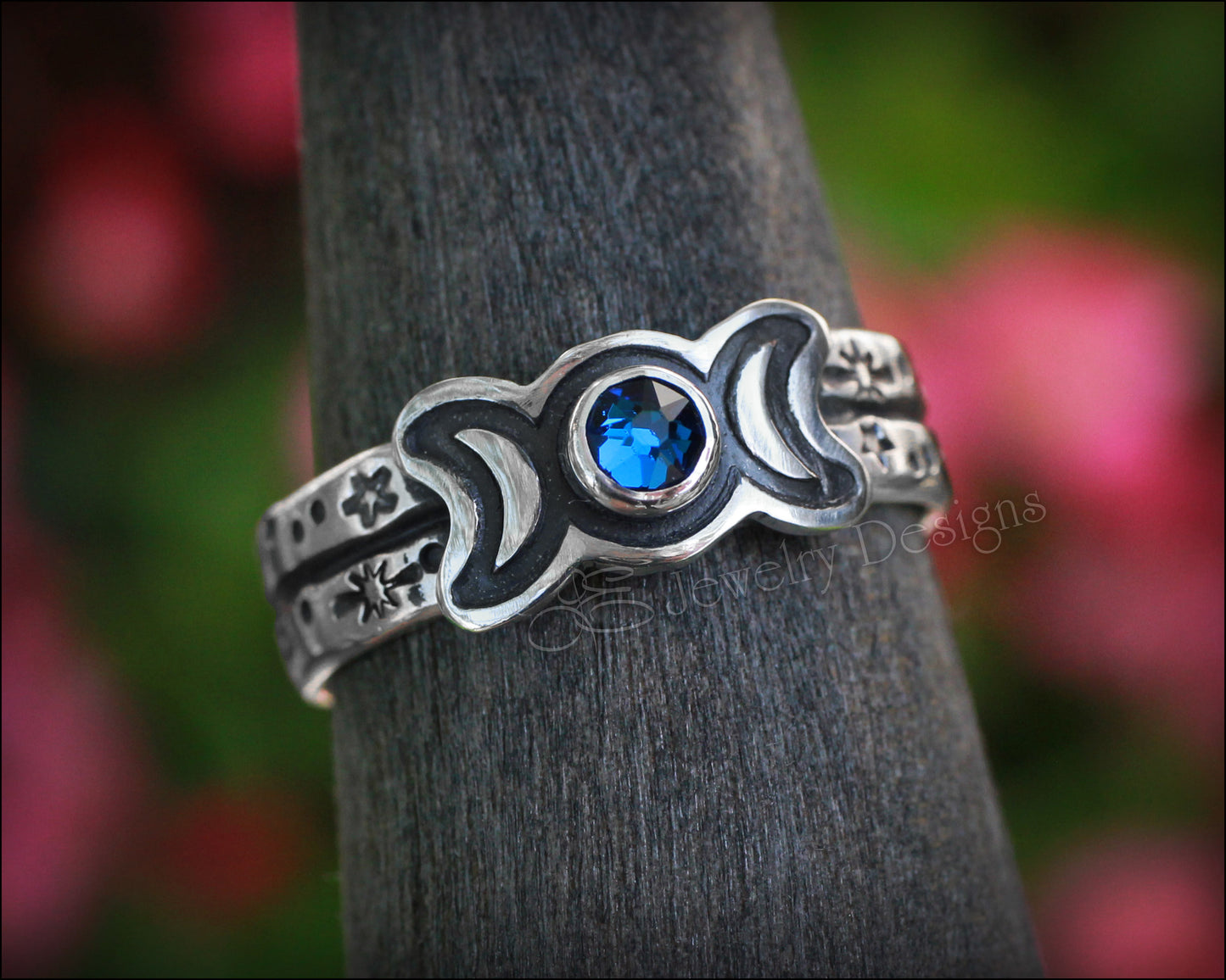 Sterling Silver Triple Moon Birthstone Ring - LE Jewelry Designs