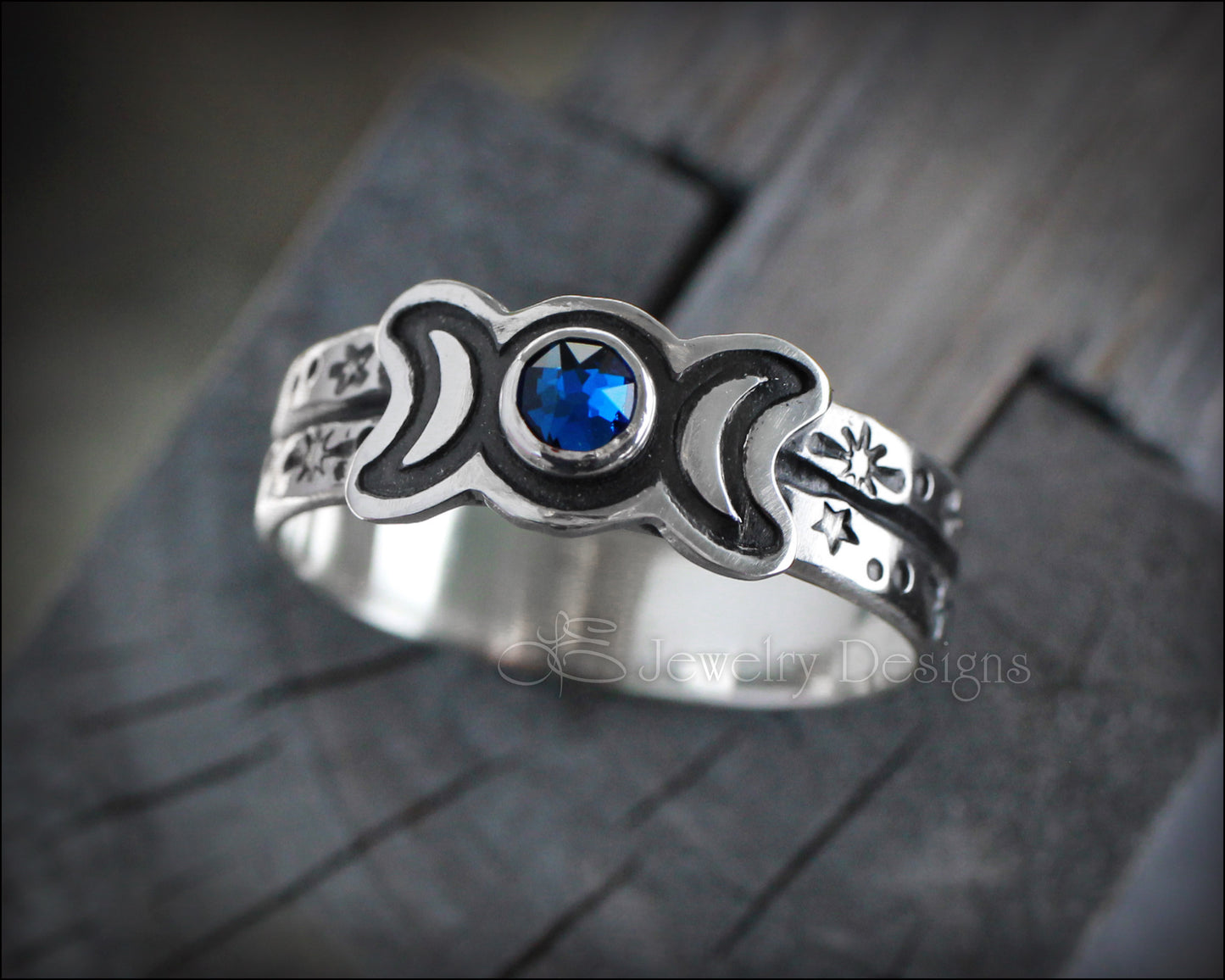 Sterling Silver Triple Moon Birthstone Ring - LE Jewelry Designs