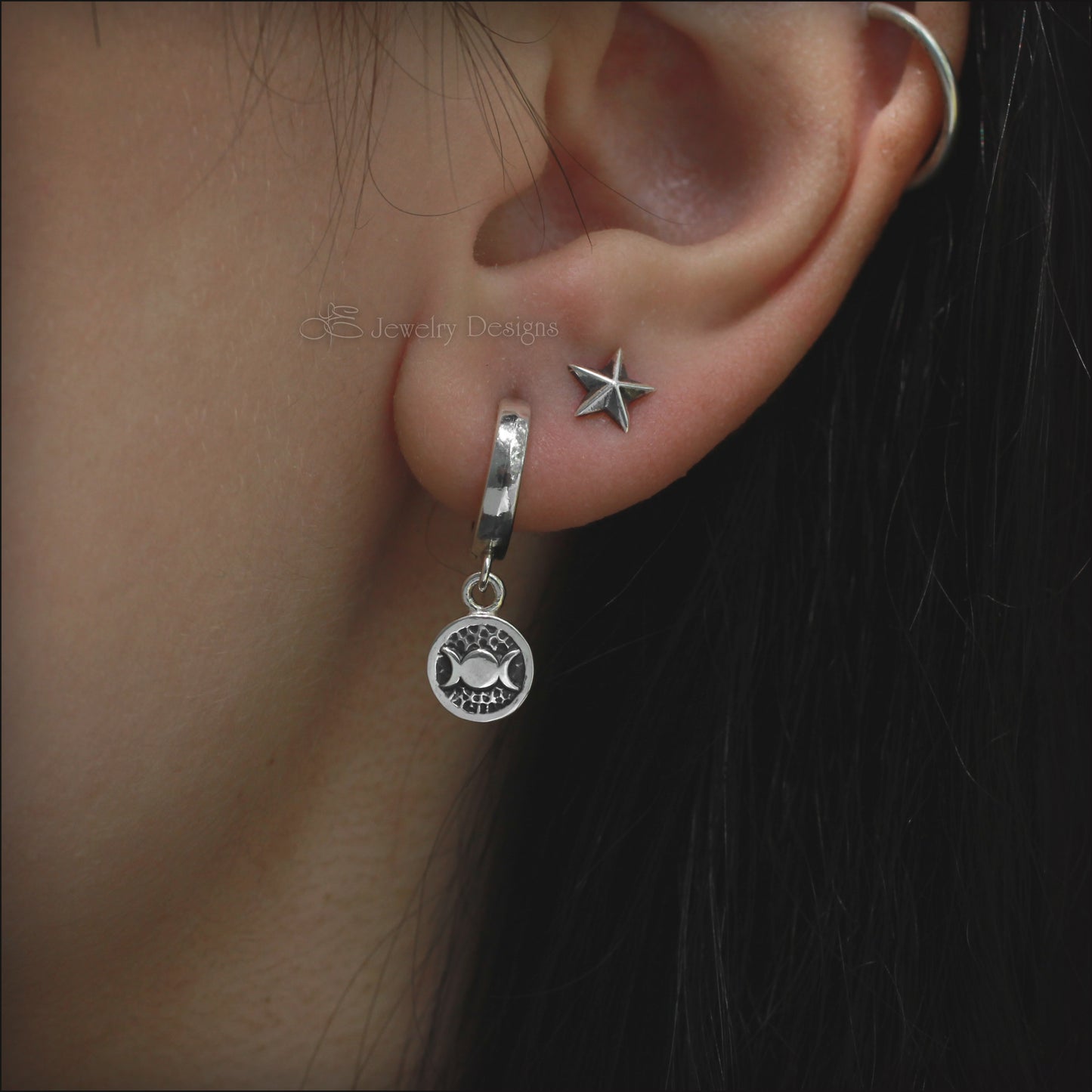 Sterling Triple Moon Huggie Earrings - LE Jewelry Designs