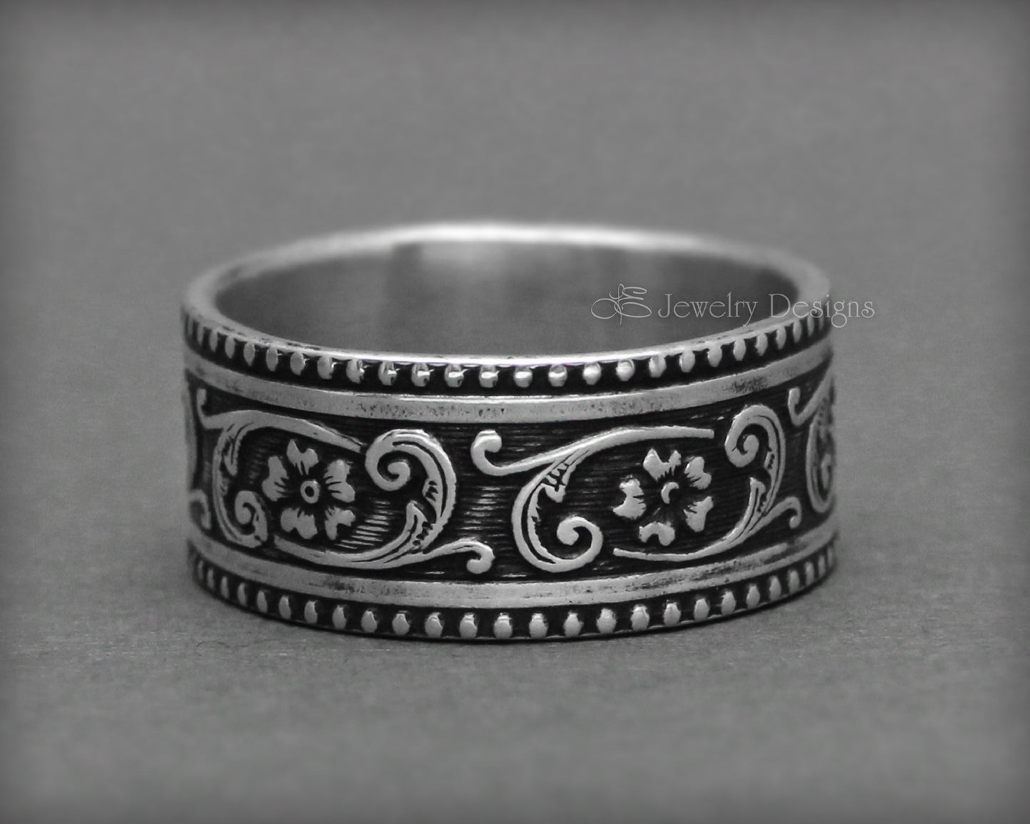 Sterling Floral Wide Band - LE Jewelry Designs