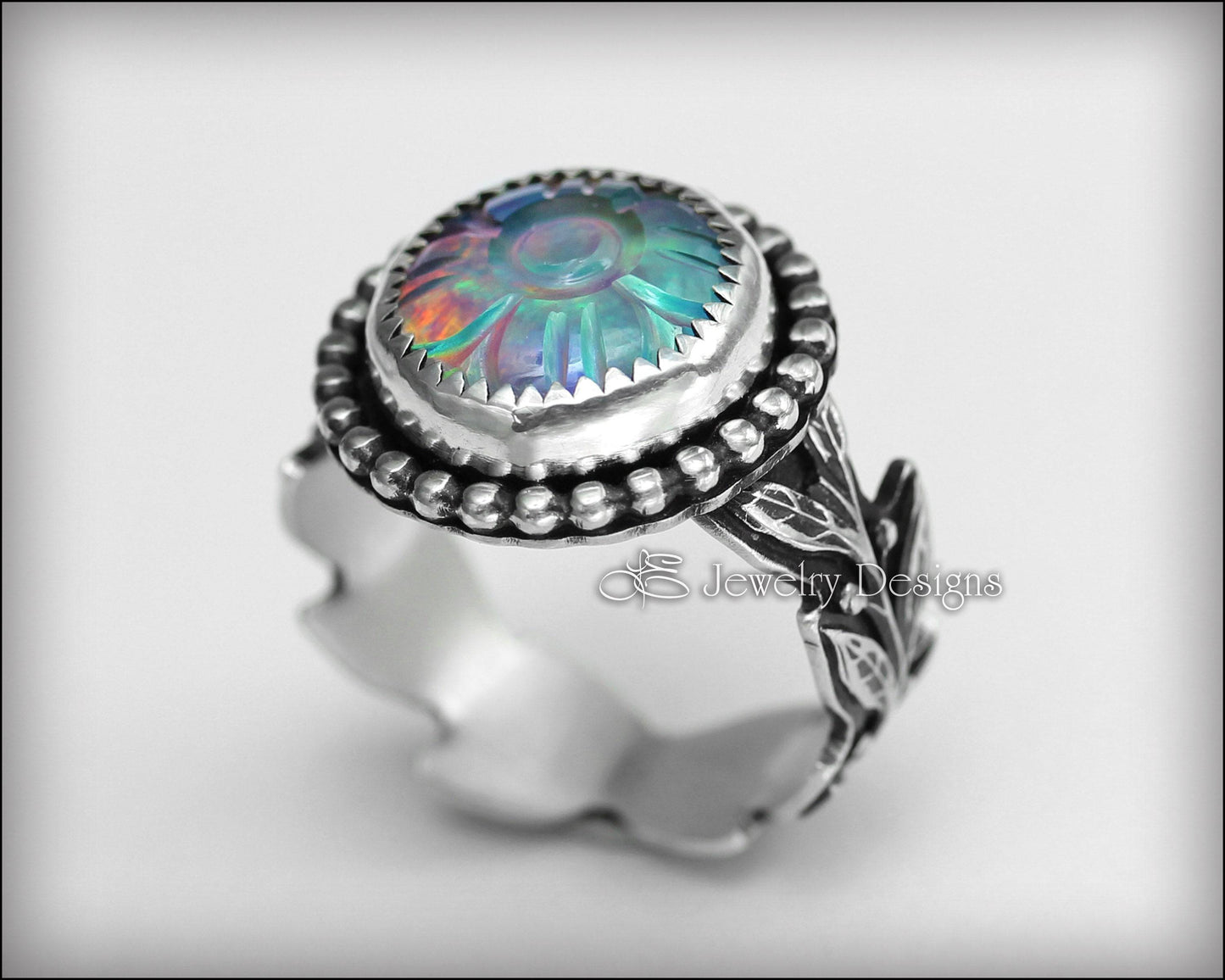 PRE ORDER - Carved Aurora Opal Floral Ring - LE Jewelry Designs