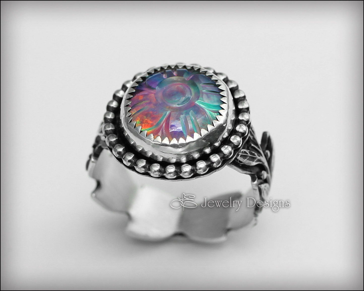 PRE ORDER - Carved Aurora Opal Floral Ring - LE Jewelry Designs
