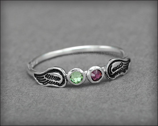 Angel Wings Double Birthstone Ring - LE Jewelry Designs
